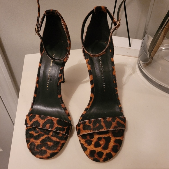 Zara collection leopard print textured, open toe heels,about 4inches high - Picture 3 of 7
